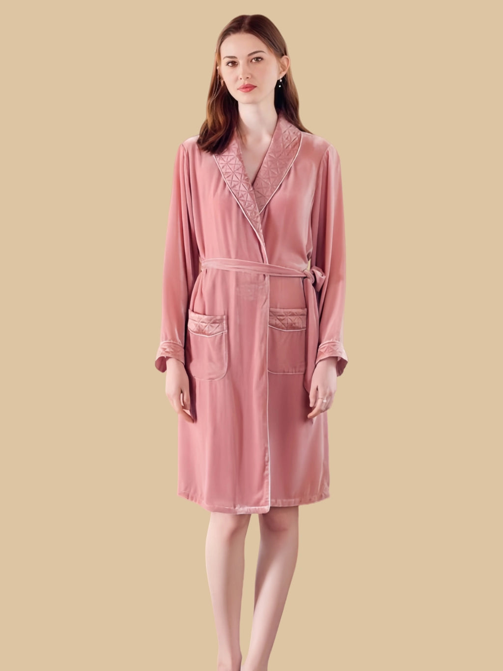 Comfortable Silk Velvet Bathrobe Women Pink - 100% Mulberry Silk Silk Nightgown And Robe Set | Silkgala