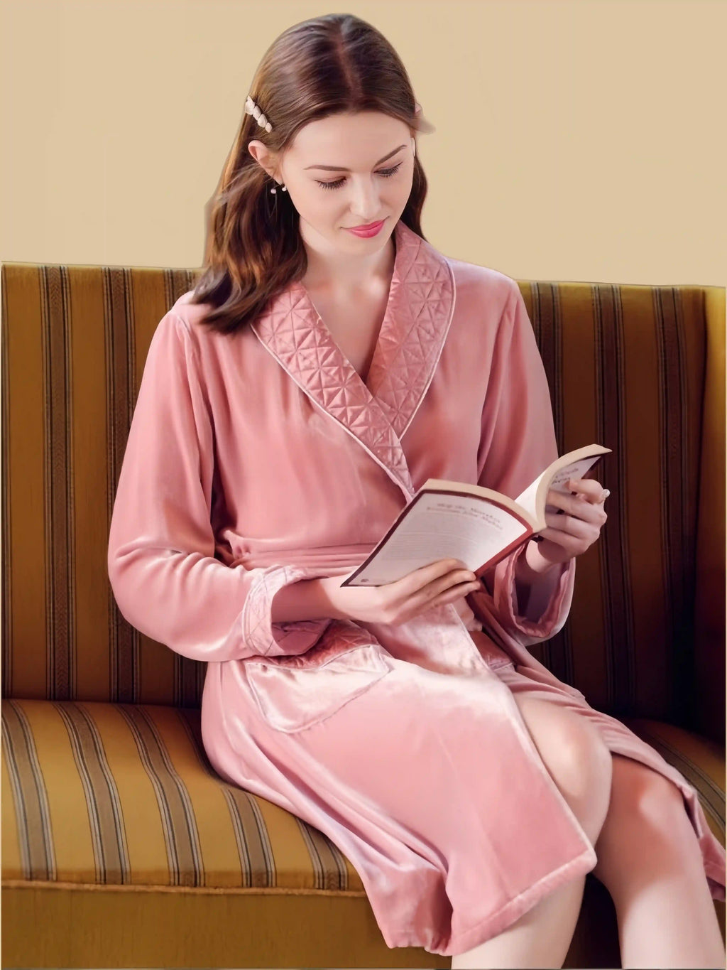 Comfortable Silk Velvet Bathrobe Women Pink - 100% Mulberry Silk Silk Nightgown And Robe Set | Silkgala