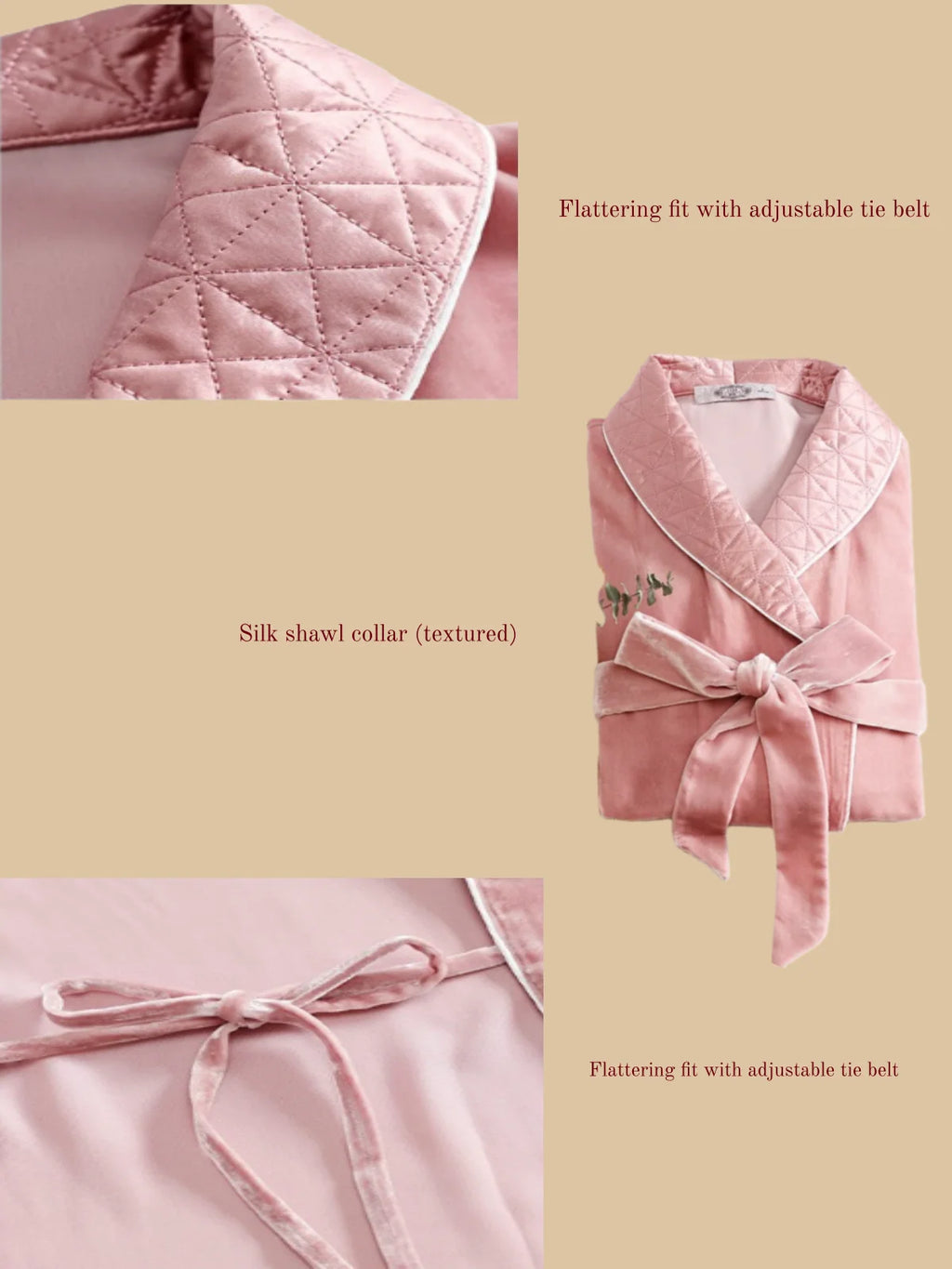 Comfortable Silk Velvet Bathrobe Women Pink - 100% Mulberry Silk Silk Nightgown And Robe Set | Silkgala