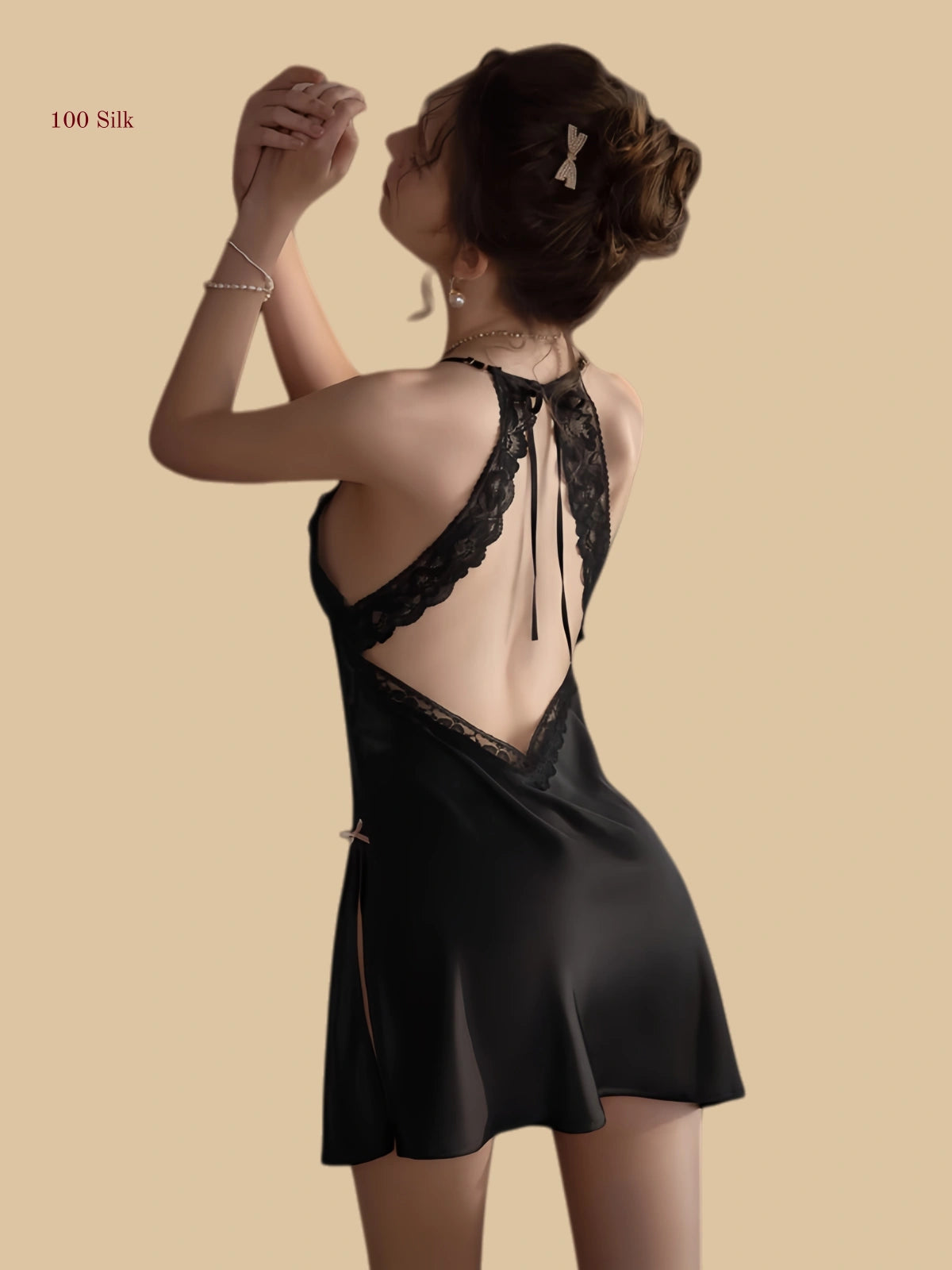 Delicate Silk Side-Slit Backless Mini Dresses - 100% Mulberry Silk Silk Nightgown And Robe Set | Silkgala