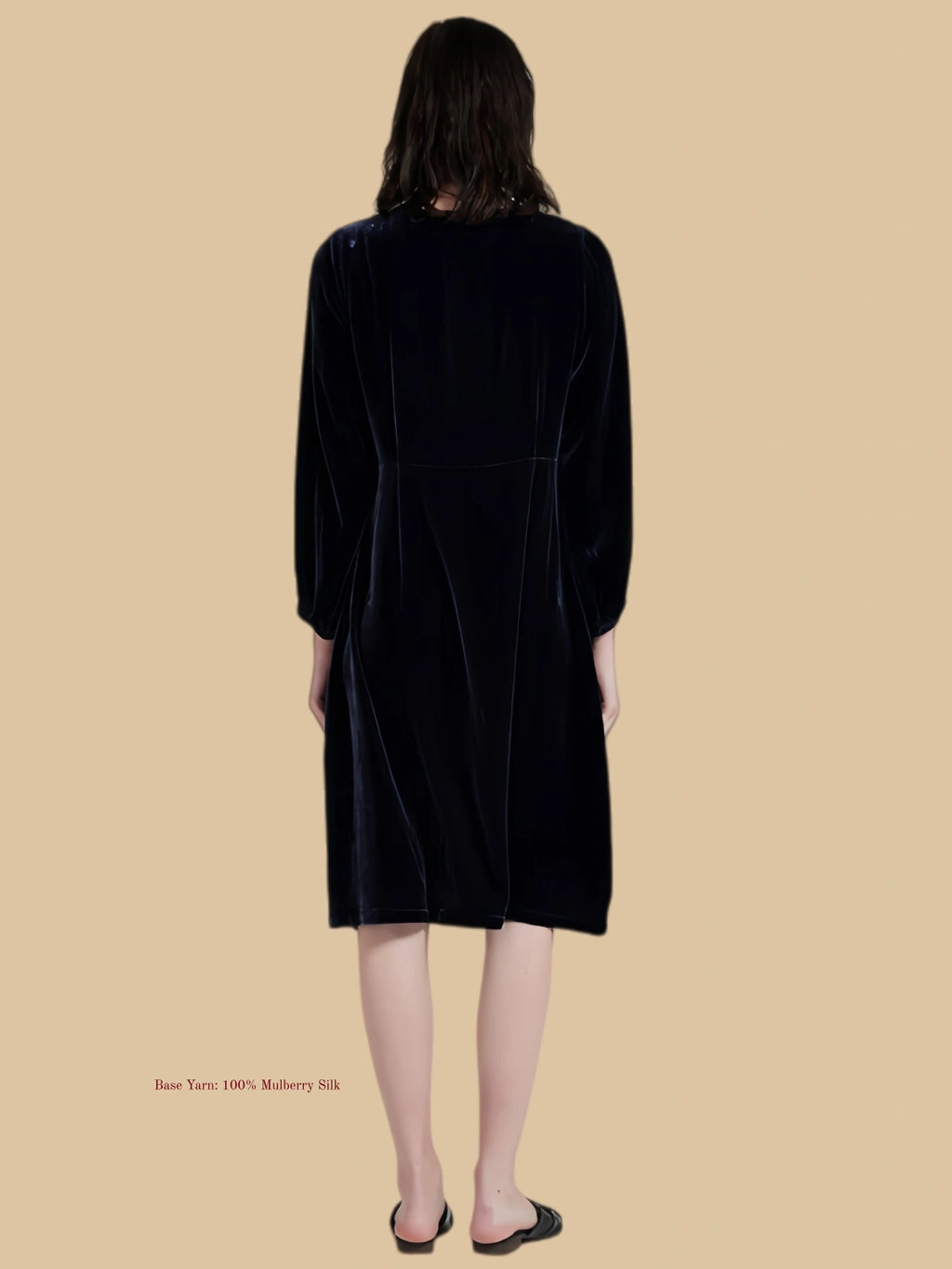 Deep sea purple velvet dress back view with clean full back and soft drape