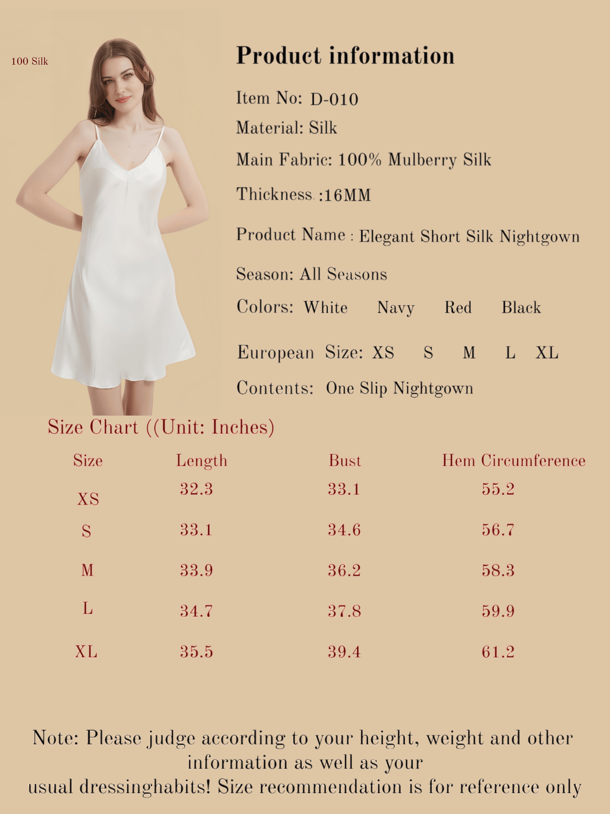 Elegant Short Silk Nightgown