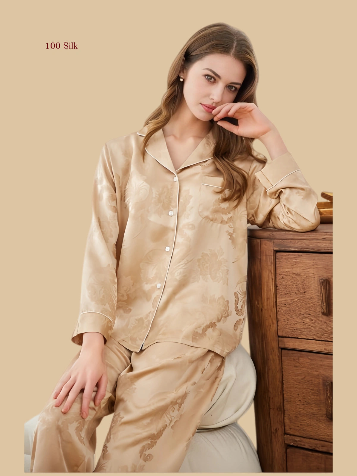 Elegant Silk Button down Pajamas for Women