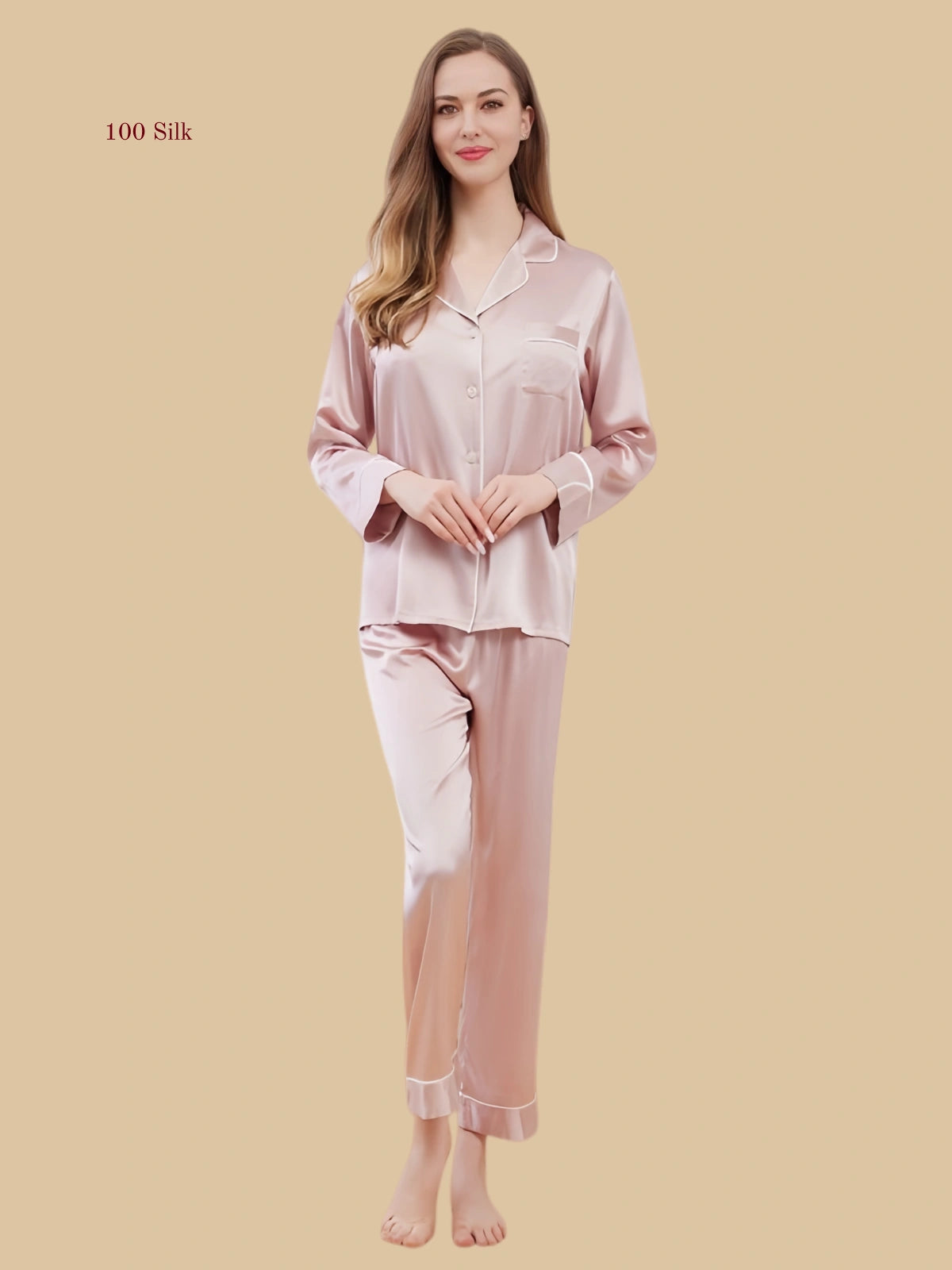 Elegant Silk Pajamas Set Long Sleeve