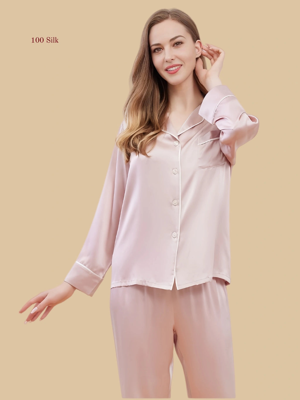 Elegant Silk Pajamas Set Long Sleeve