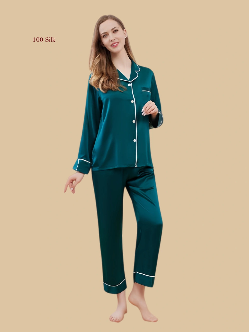 Elegant Silk Pajamas Set Long Sleeve