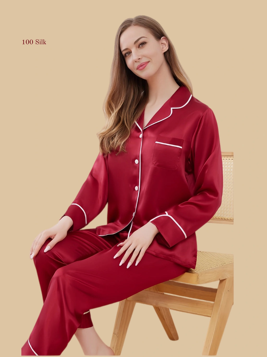 Elegant Silk Pajamas Set Long Sleeve