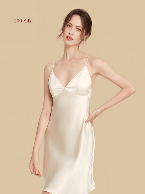 16mm V-neck nightgown with shaped bustline front view