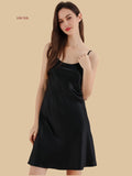 Main Collection Image: Silkgala 25mm heavyweight silk mini slip dress with scoop neck in Black.