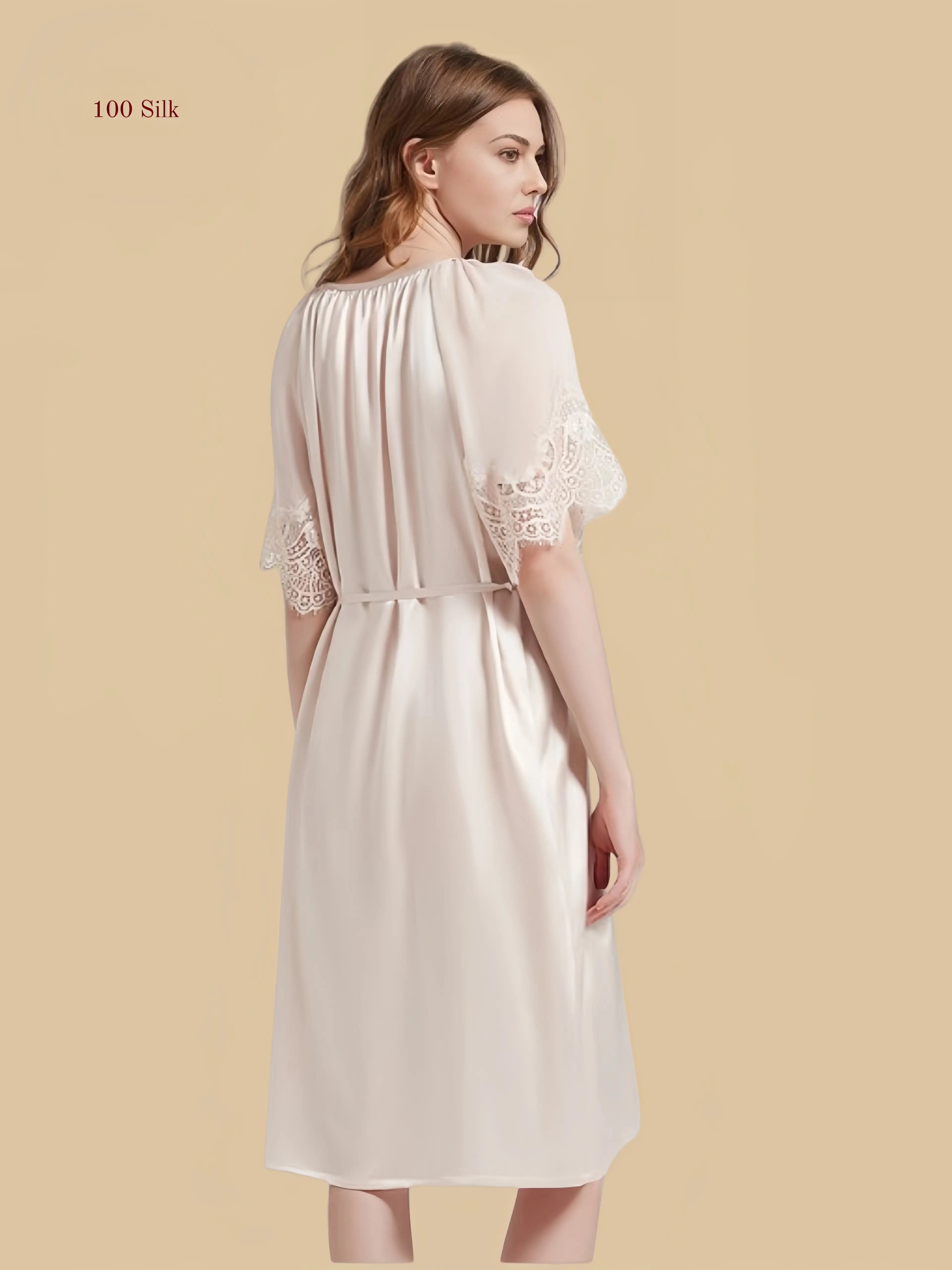 Elegant Silk Women's Tie Waist Dress - 100% Mulberry Silk Silk Nightgown And Robe Set | Silkgala