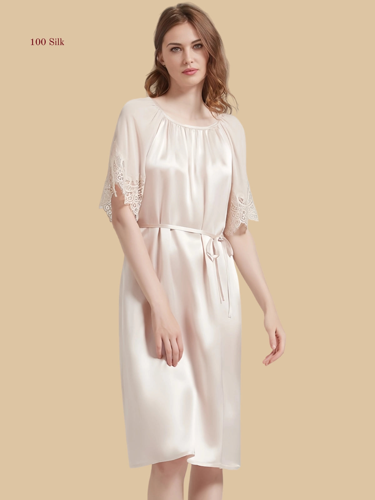 Elegant Silk Women's Tie Waist Dress - 100% Mulberry Silk Silk Nightgown And Robe Set | Silkgala