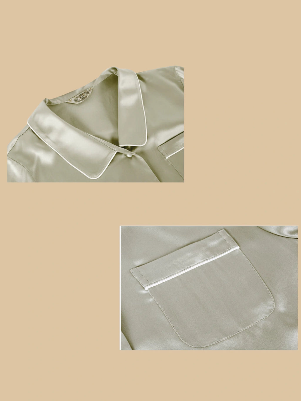 Detail view of chest pocket with matching piped edge