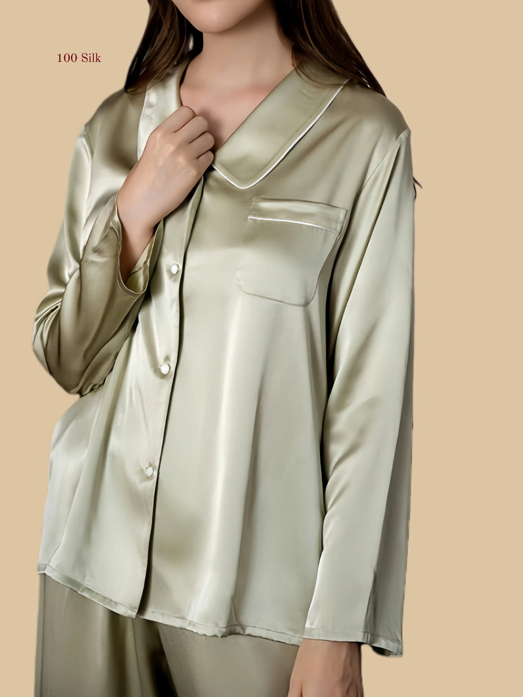 Detail view of rounded notch collar with contrast piping