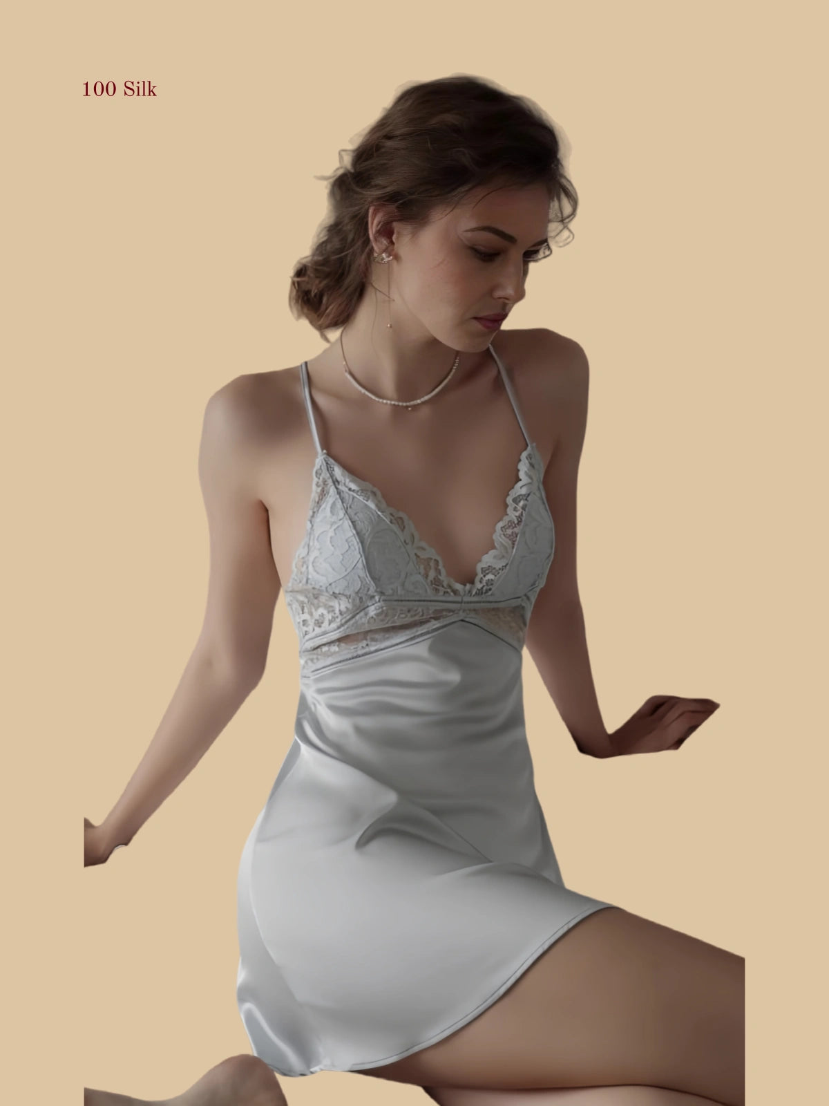 Exquisite Silk With Chest Pads Low Backless Dresses - 100% Mulberry Silk Silk Nightgown And Robe Set | Silkgala