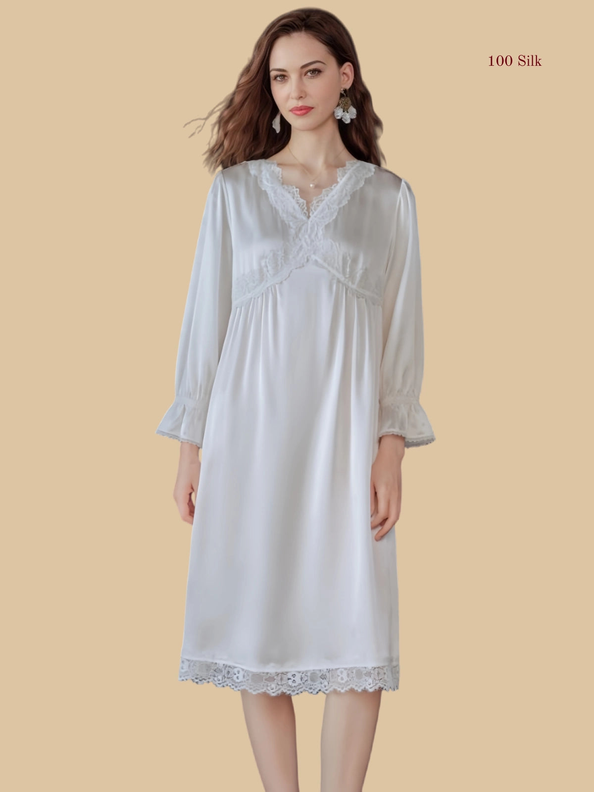 French Retro Silk V Neck Dress - 100% Mulberry Silk Silk Nightgown And Robe Set | Silkgala