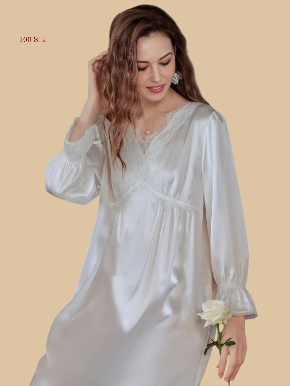 French Retro Silk V Neck Dress - 100% Mulberry Silk Silk Nightgown And Robe Set | Silkgala