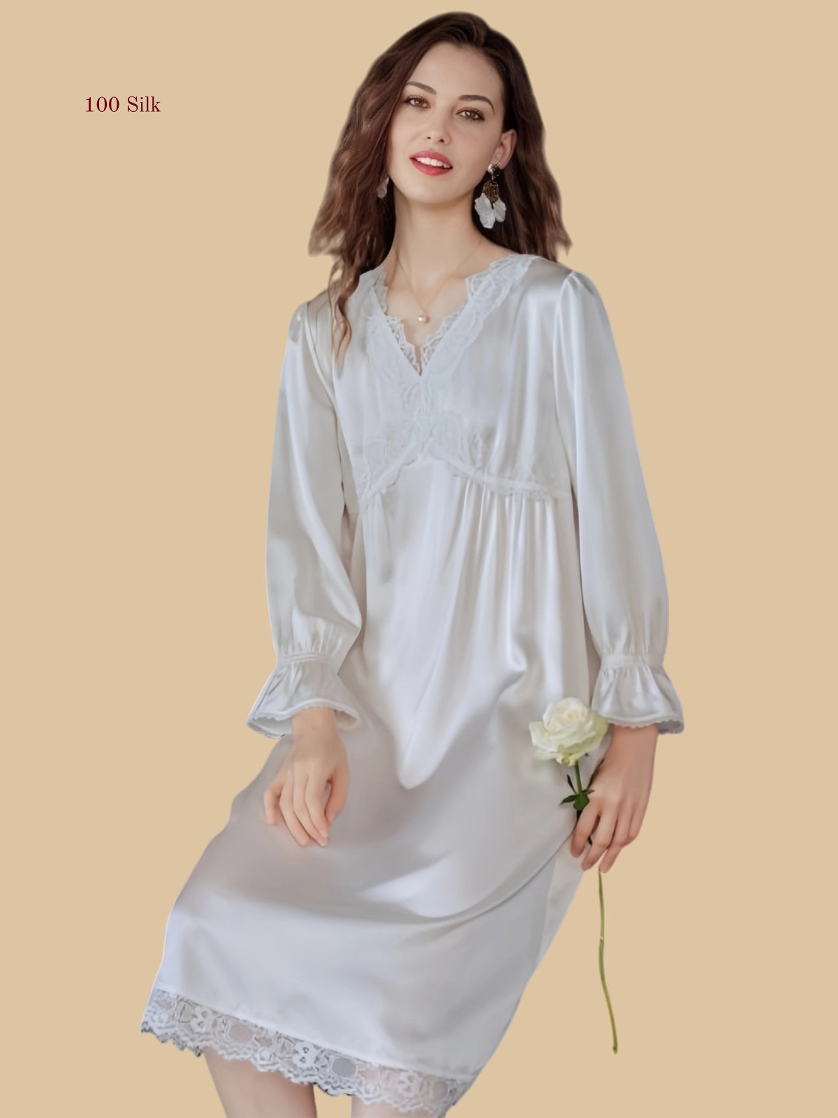 French Retro Silk V Neck Dress - 100% Mulberry Silk Silk Nightgown And Robe Set | Silkgala