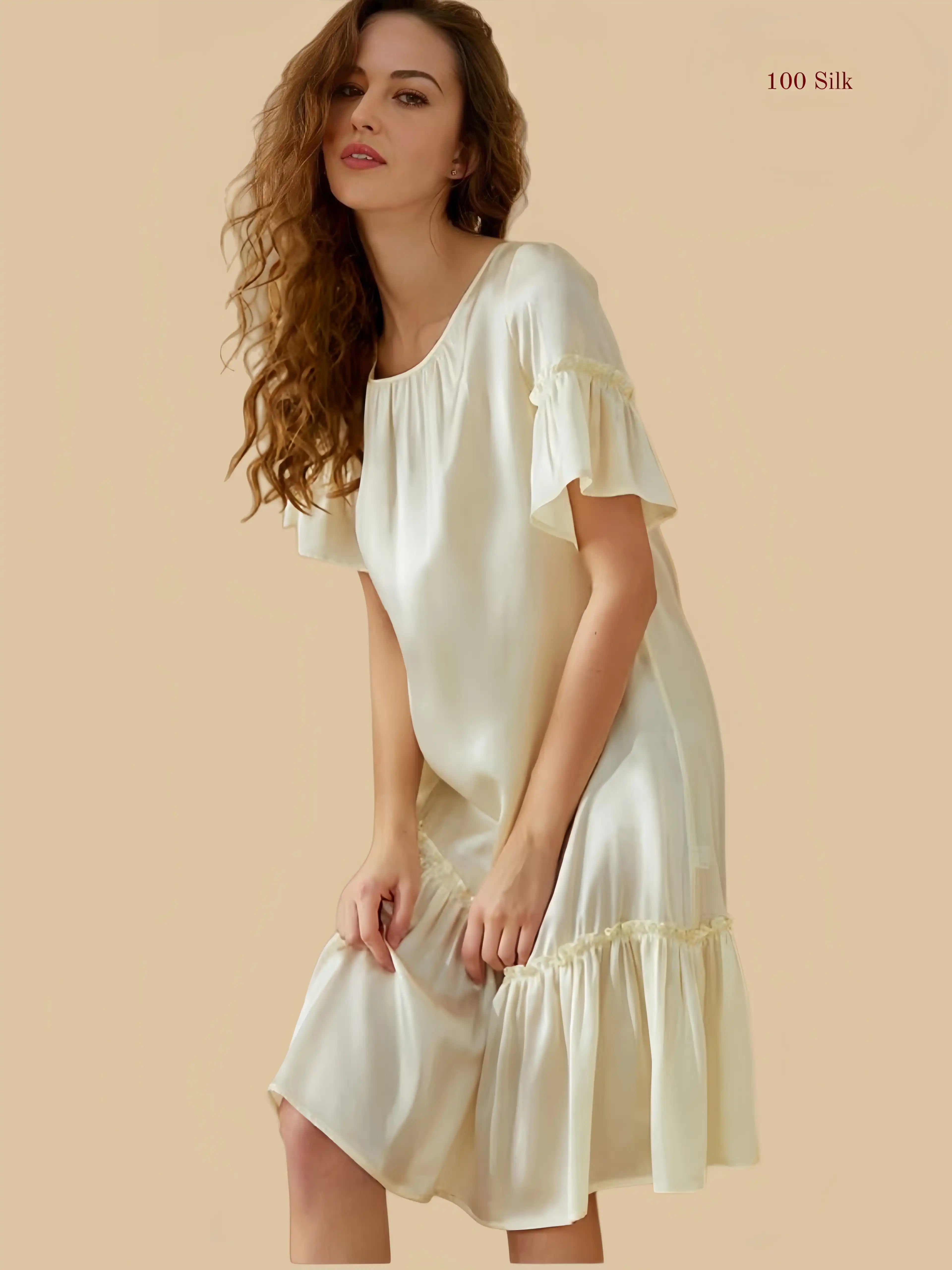 French Style Silk Pleated Skirt For Women - 100% Mulberry Silk Silk Nightgown And Robe Set | Silkgala