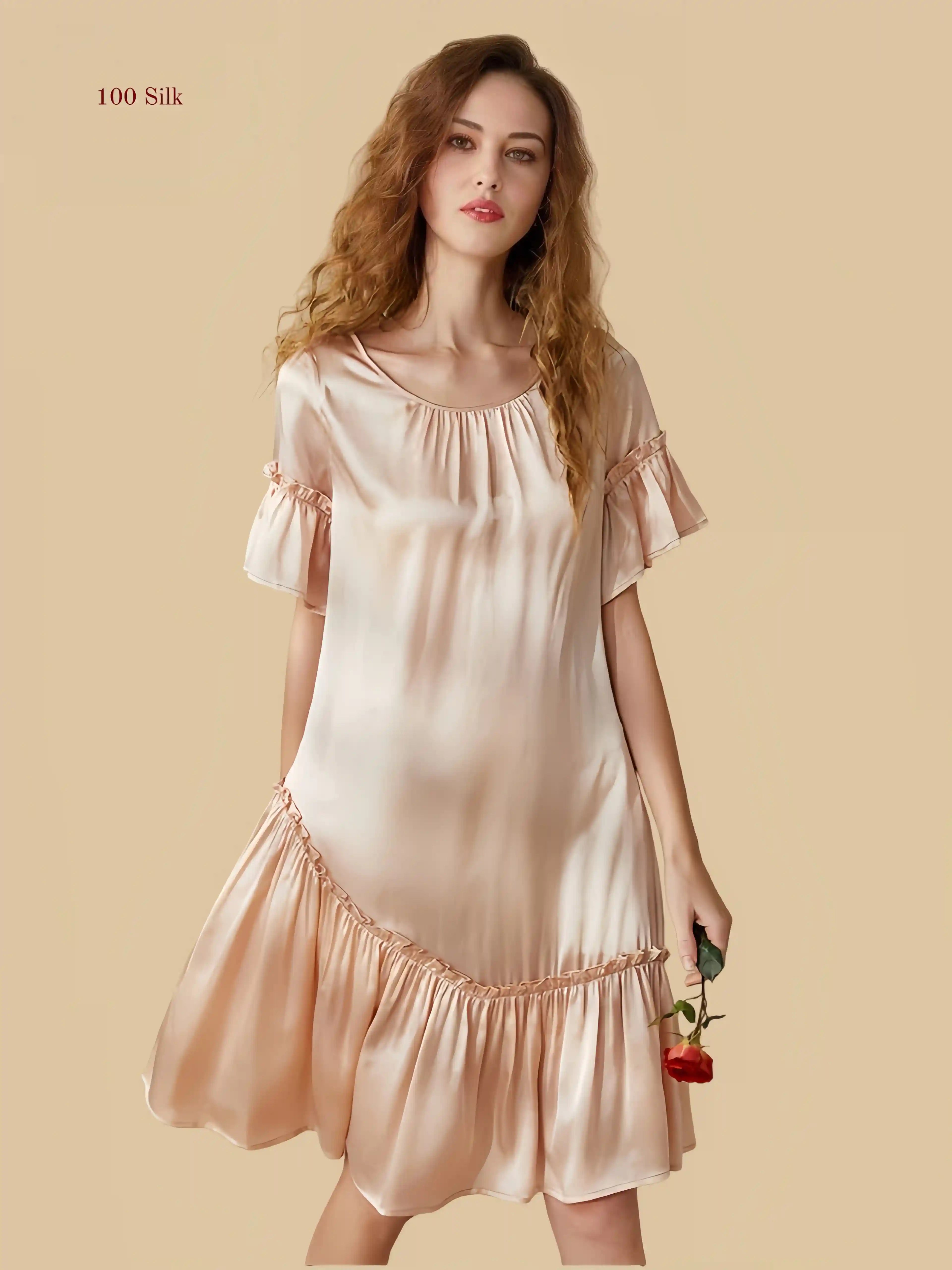 French Style Silk Pleated Skirt For Women - 100% Mulberry Silk Silk Nightgown And Robe Set | Silkgala