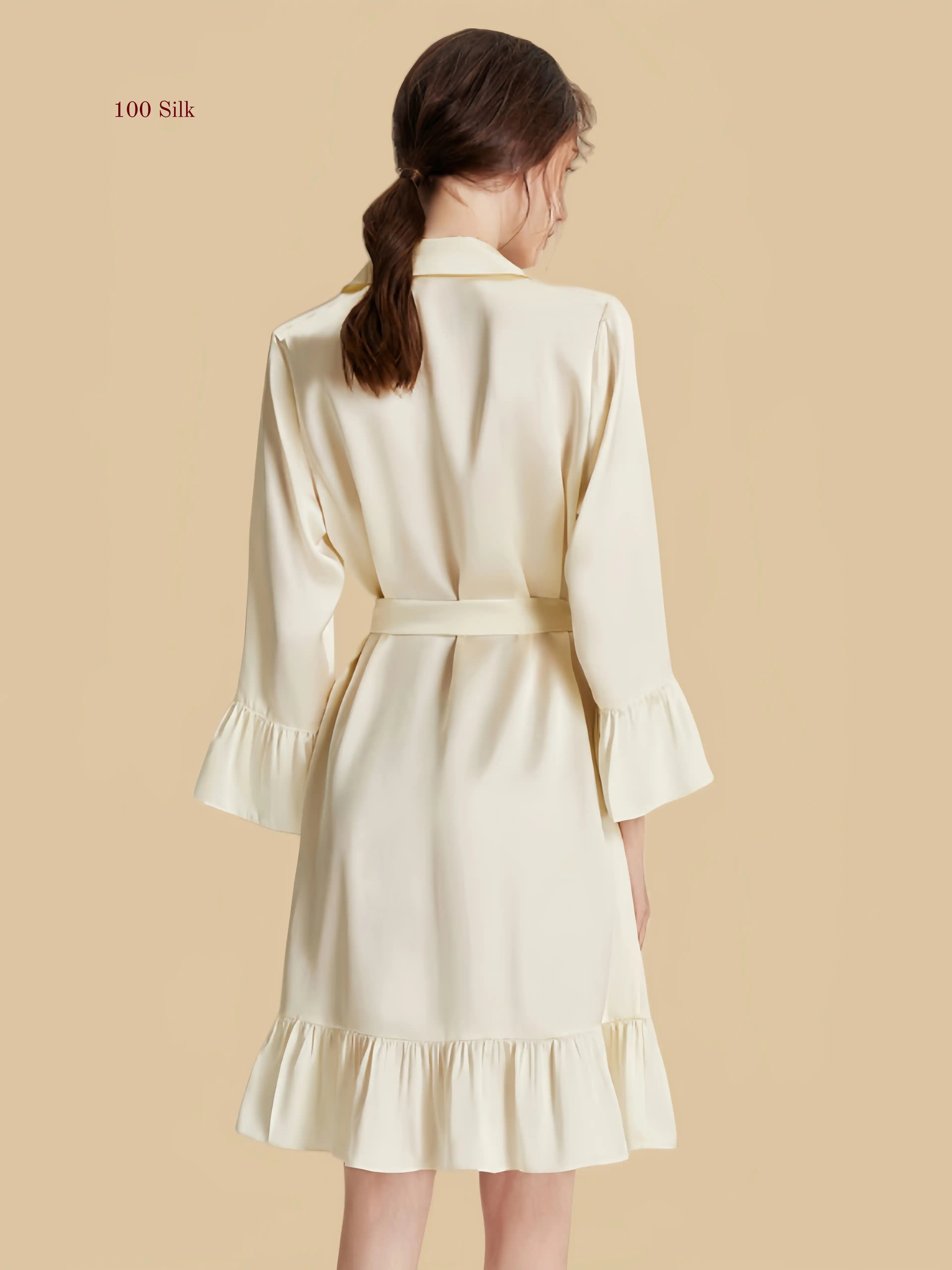 Gentle Silk Long Sleeve Shirt Dress - 100% Mulberry Silk Silk Nightgown And Robe Set | Silkgala