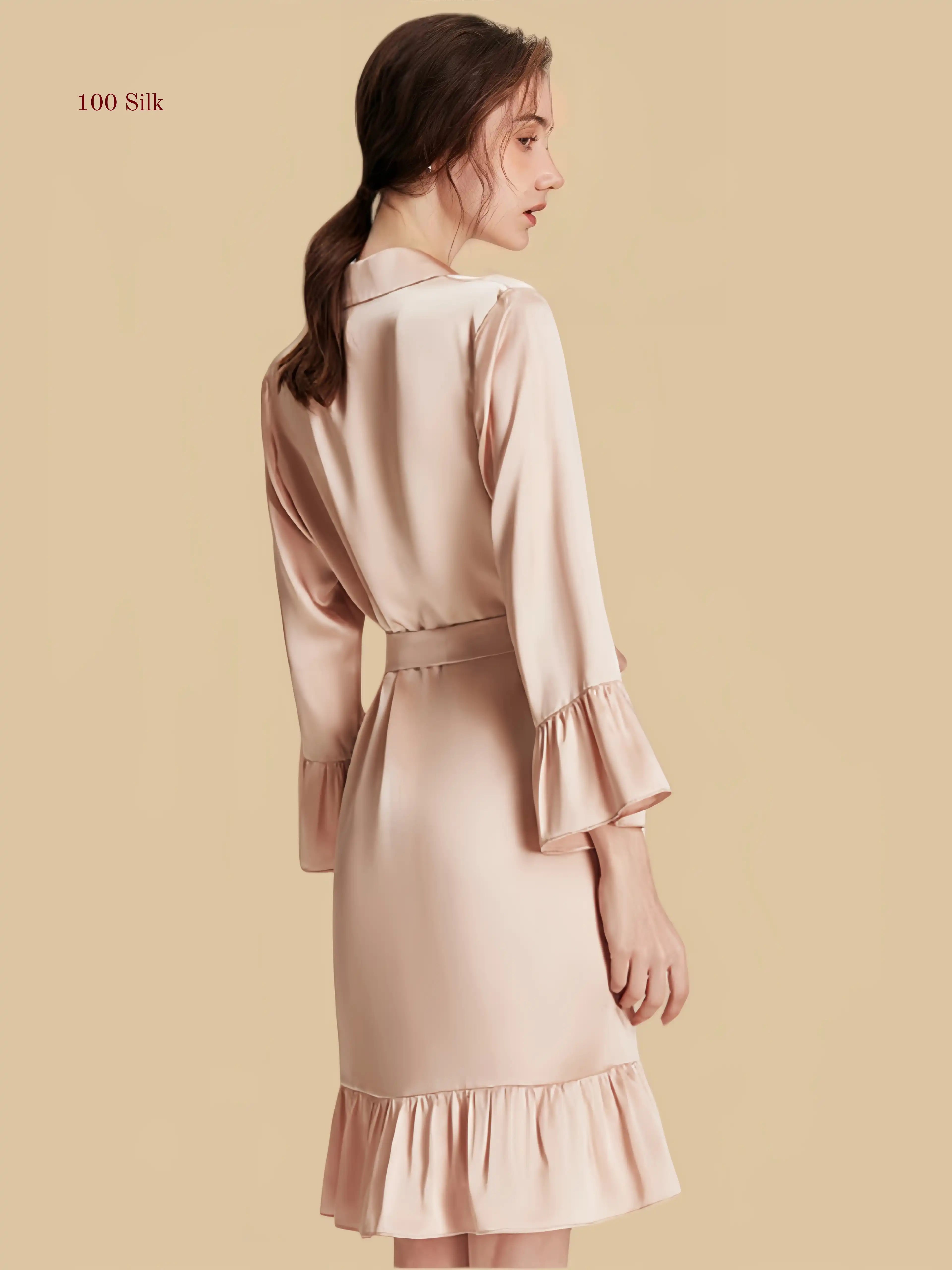 Gentle Silk Long Sleeve Shirt Dress - 100% Mulberry Silk Silk Nightgown And Robe Set | Silkgala