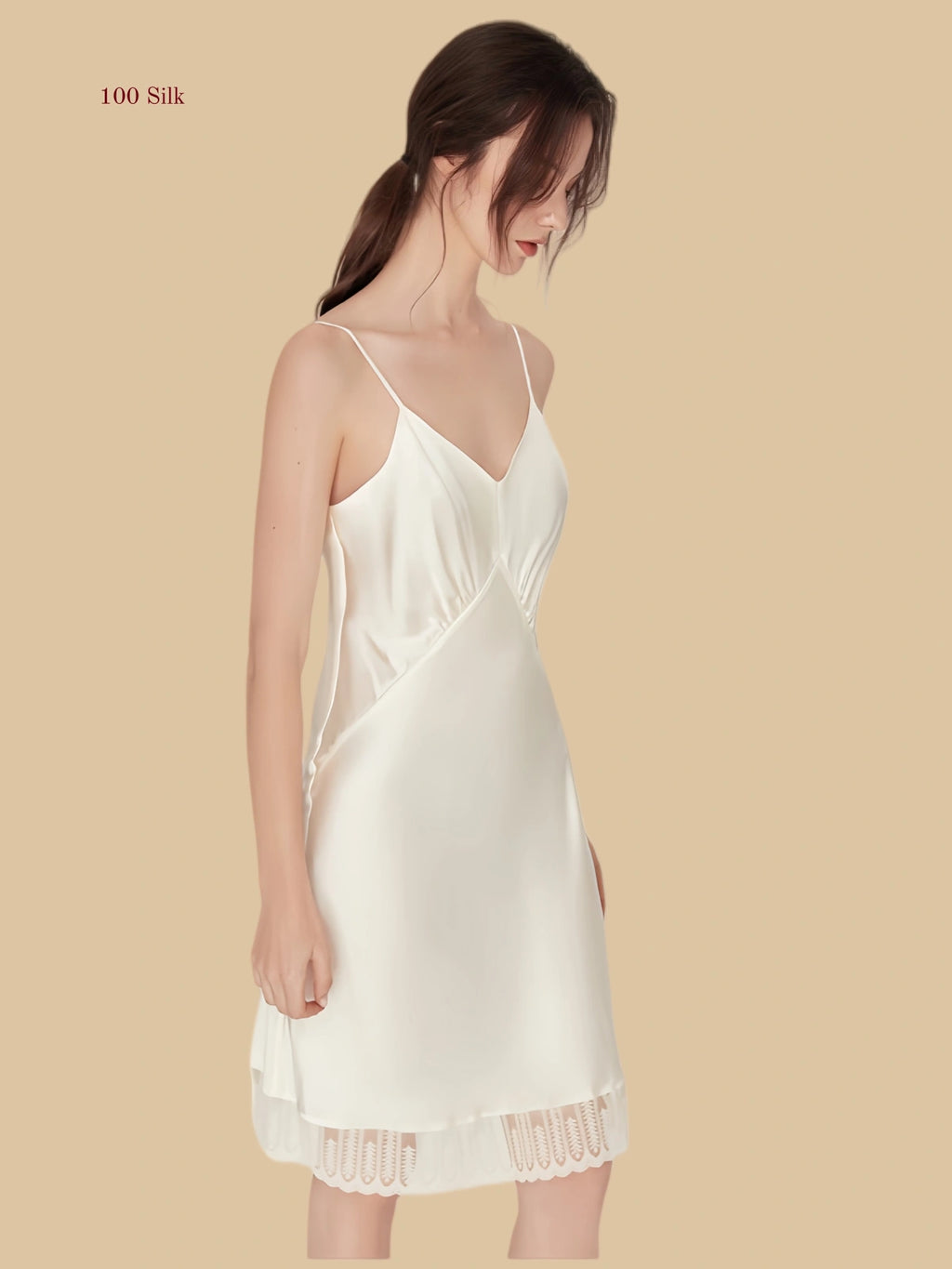 16mm burgundy mulberry silk slip dress with floral lace hem and thin adjustable straps white.
