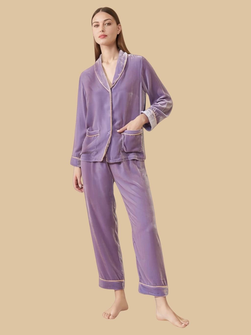 Heavyweight Women's Silk Velvet Two Piece - 100% Mulberry Silk Silk Nightgown And Robe Set | Silkgala