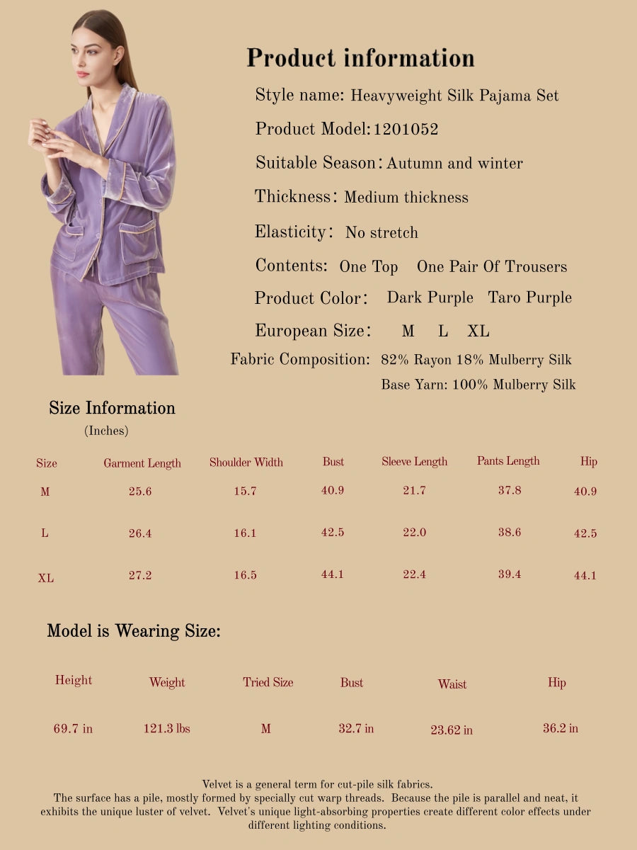 Heavyweight Women's Silk Velvet Two Piece - 100% Mulberry Silk Silk Nightgown And Robe Set | Silkgala