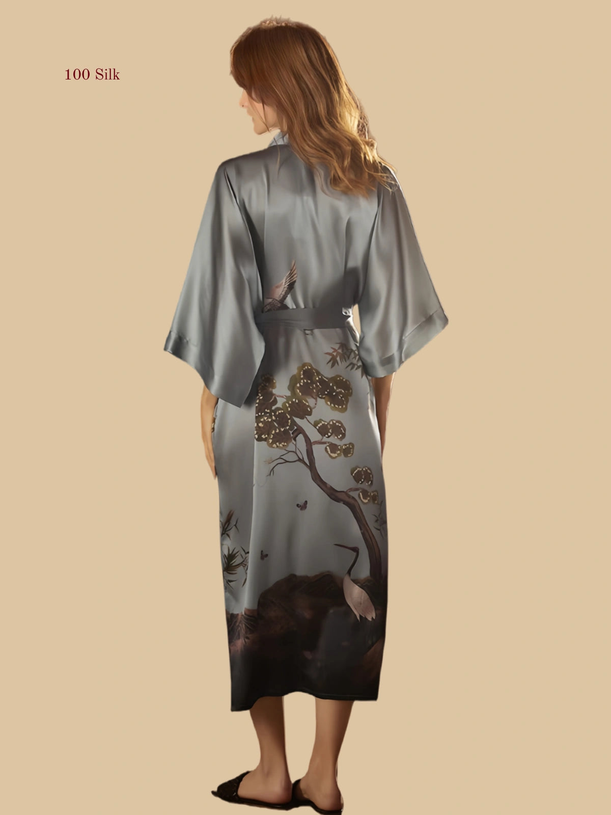 Heavyweight Silk Printed Bathrobe Kimono Style - 100% Mulberry Silk Silk Nightgown And Robe Set | Silkgala