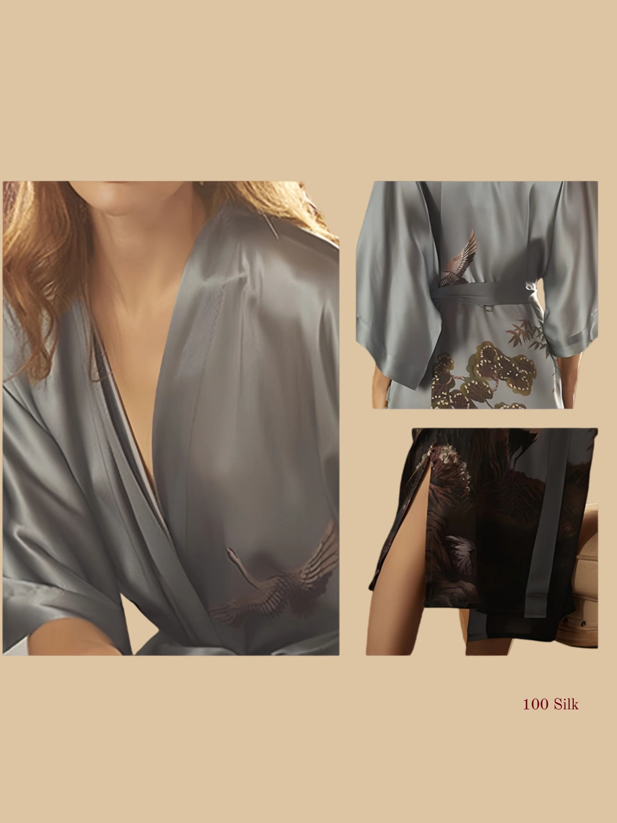 Heavyweight Silk Printed Bathrobe Kimono Style - 100% Mulberry Silk Silk Nightgown And Robe Set | Silkgala