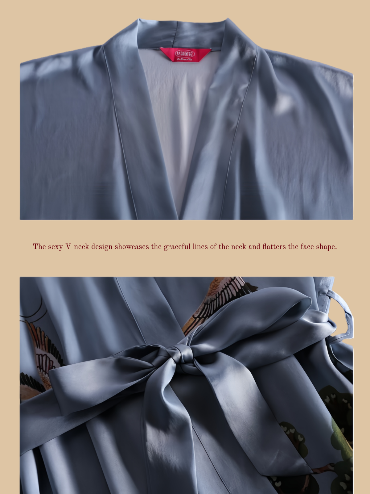 Heavyweight Silk Printed Bathrobe Kimono Style - 100% Mulberry Silk Silk Nightgown And Robe Set | Silkgala