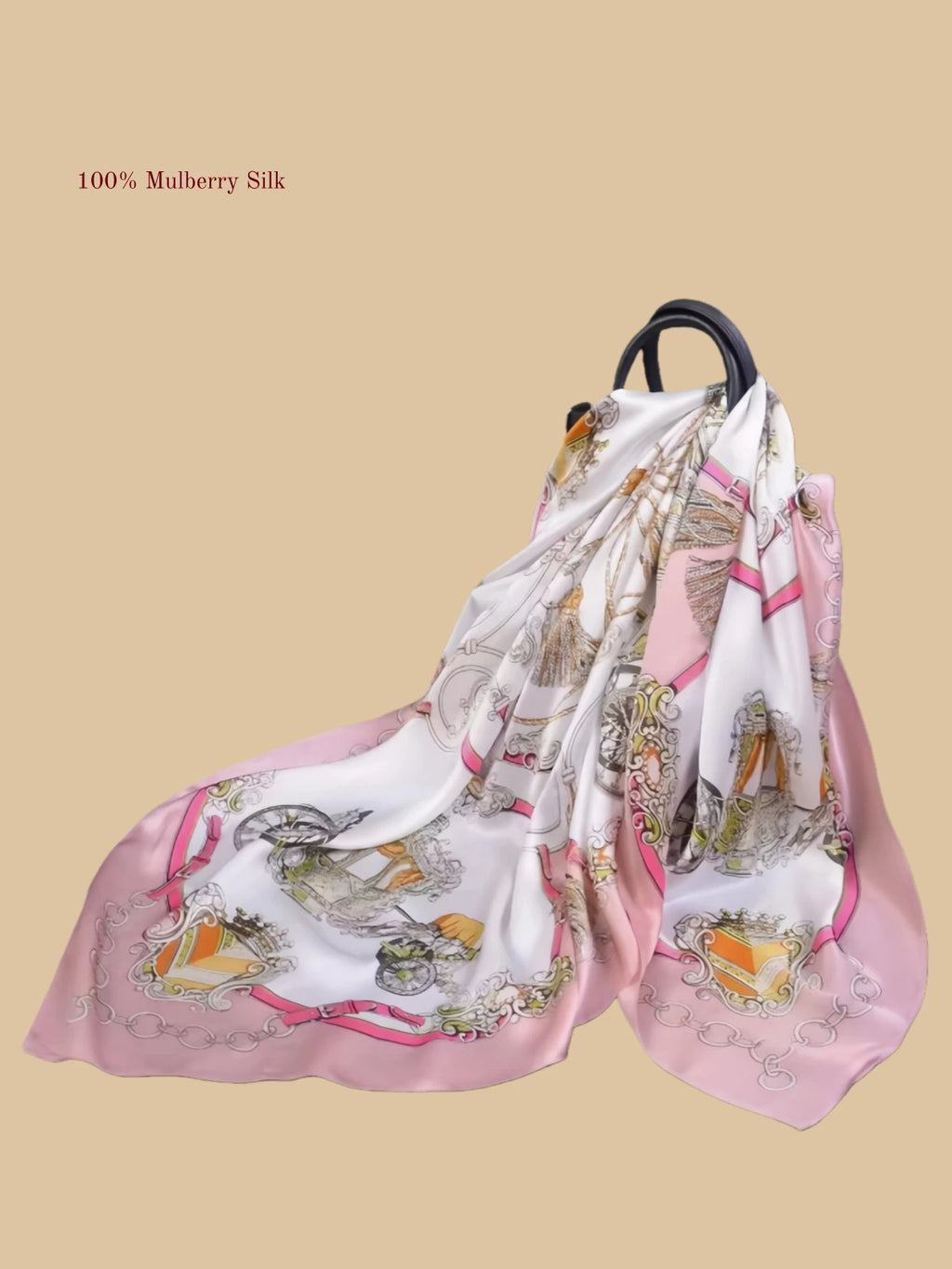 100% mulberry silk square scarf product information image with 42.52 x 42.52 inch size