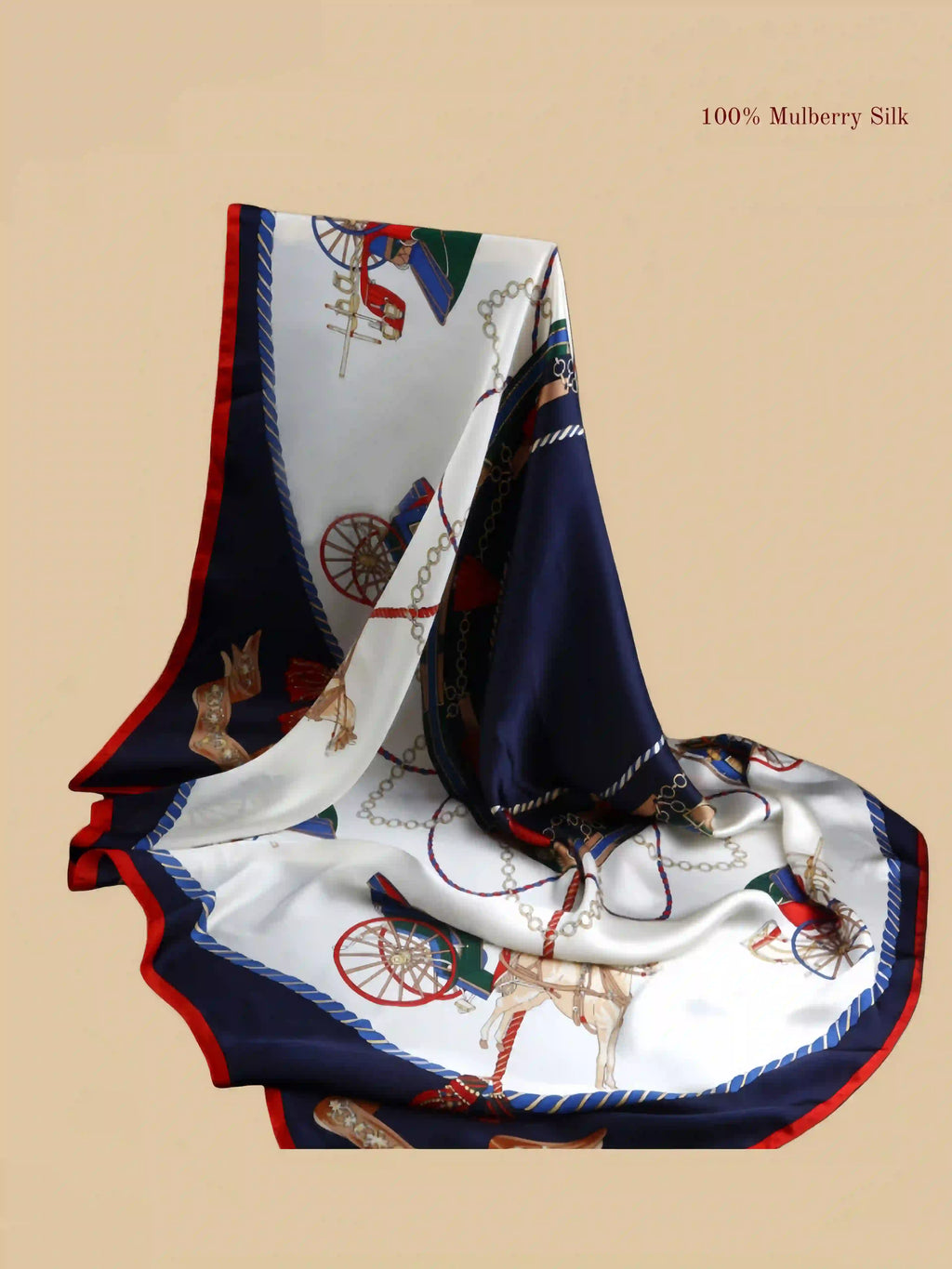 100% mulberry silk square scarf product information image with 42.52 x 42.52 inch size