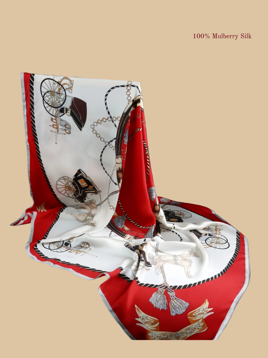 100% mulberry silk square scarf product information image with 42.52 x 42.52 inch size