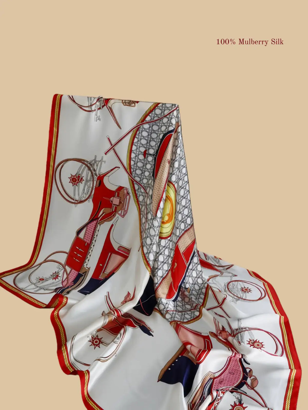 100% mulberry silk square scarf product information image with 42.52 x 42.52 inch size