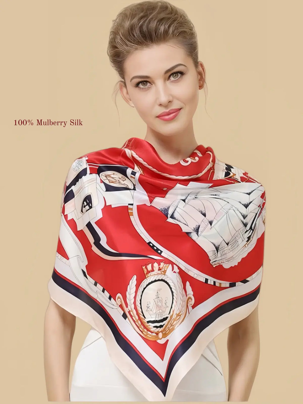 100% mulberry silk square scarf product information image with 42.52 x 42.52 inch size
