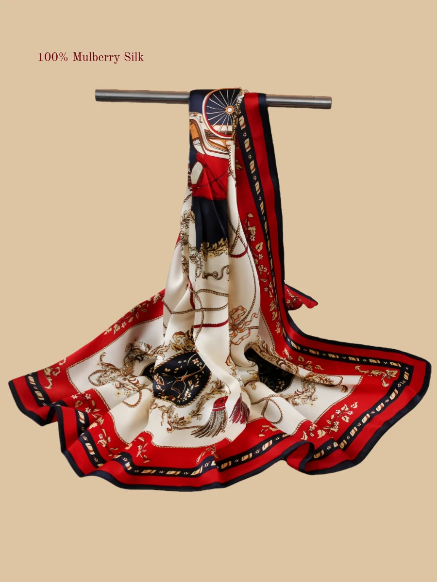 100% mulberry silk square scarf product information image with 42.52 x 42.52 inch size