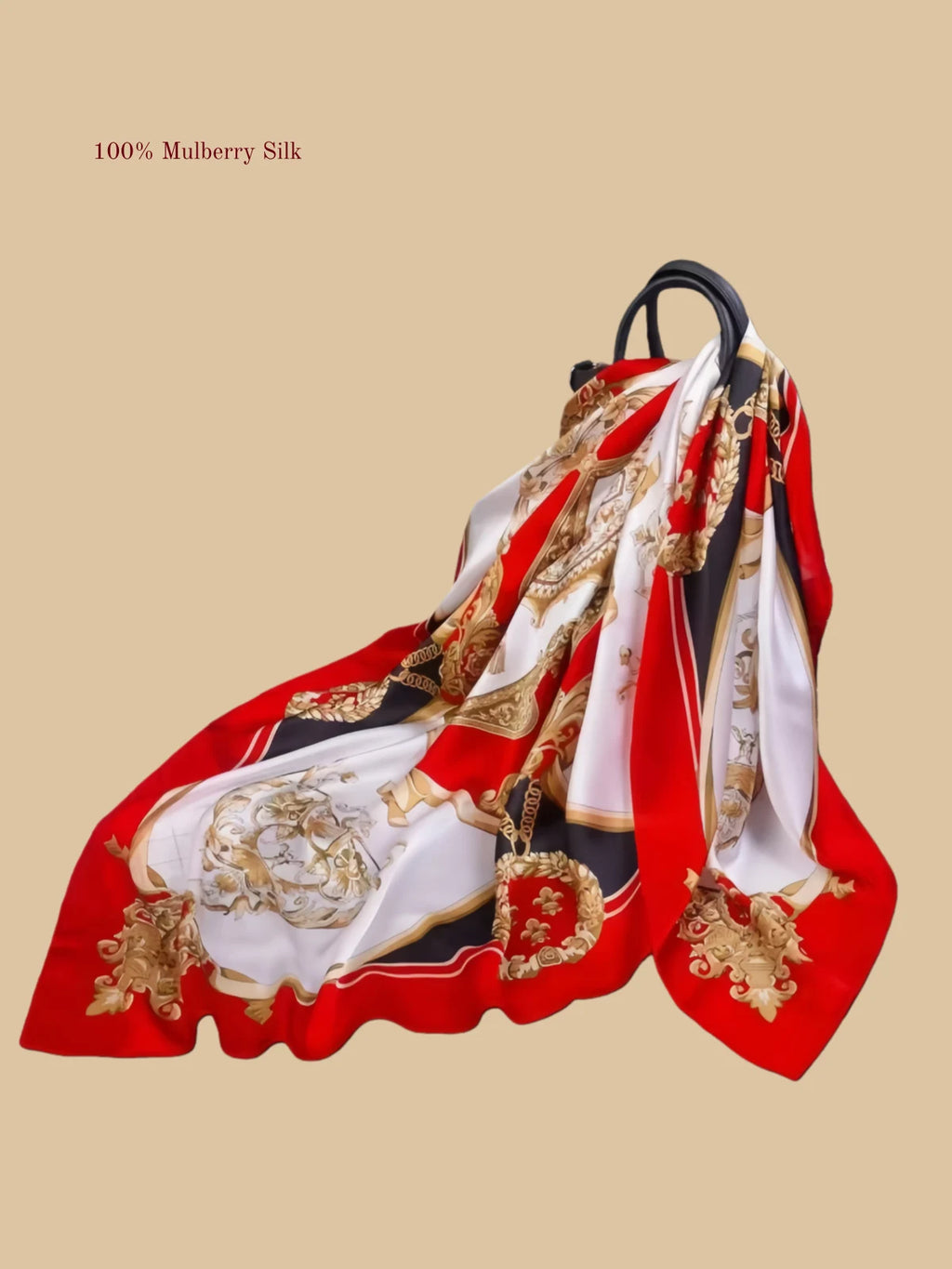 100% mulberry silk square scarf product information image with 42.52 x 42.52 inch size