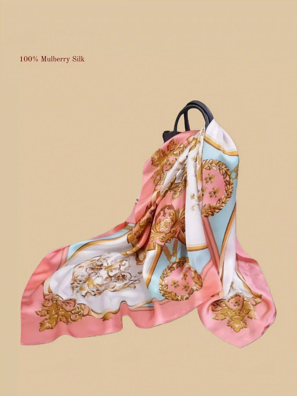 100% mulberry silk square scarf product information image with 42.52 x 42.52 inch size