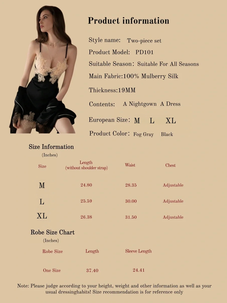 Light Luxury Silk Dress Two Piece Set - 100% Mulberry Silk Silk Nightgown And Robe Set | Silkgala