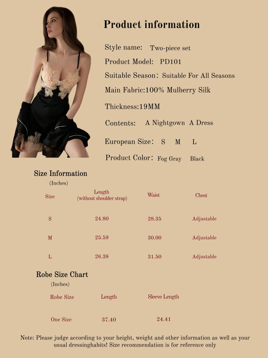 Light Luxury Silk Dress Two Piece Set - 100% Mulberry Silk Silk Nightgown And Robe Set | Silkgala