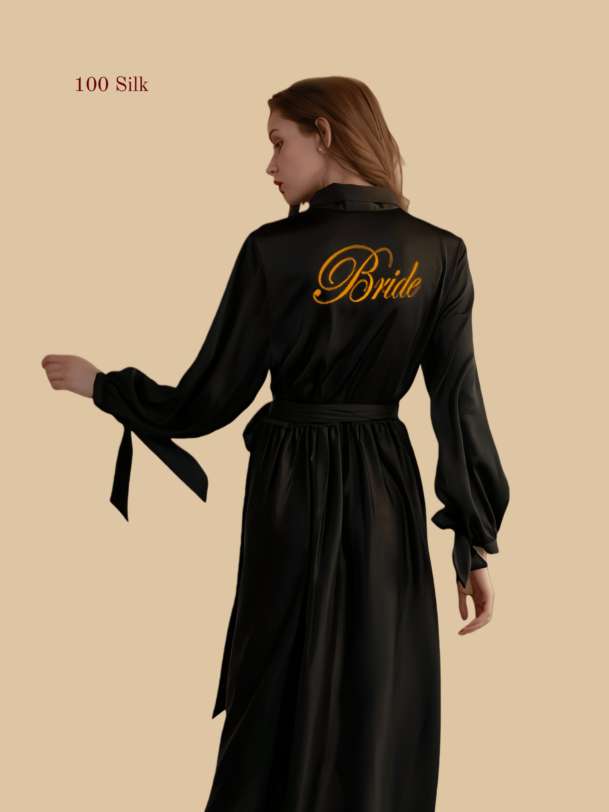 Long silk bathrobe with letter patterns