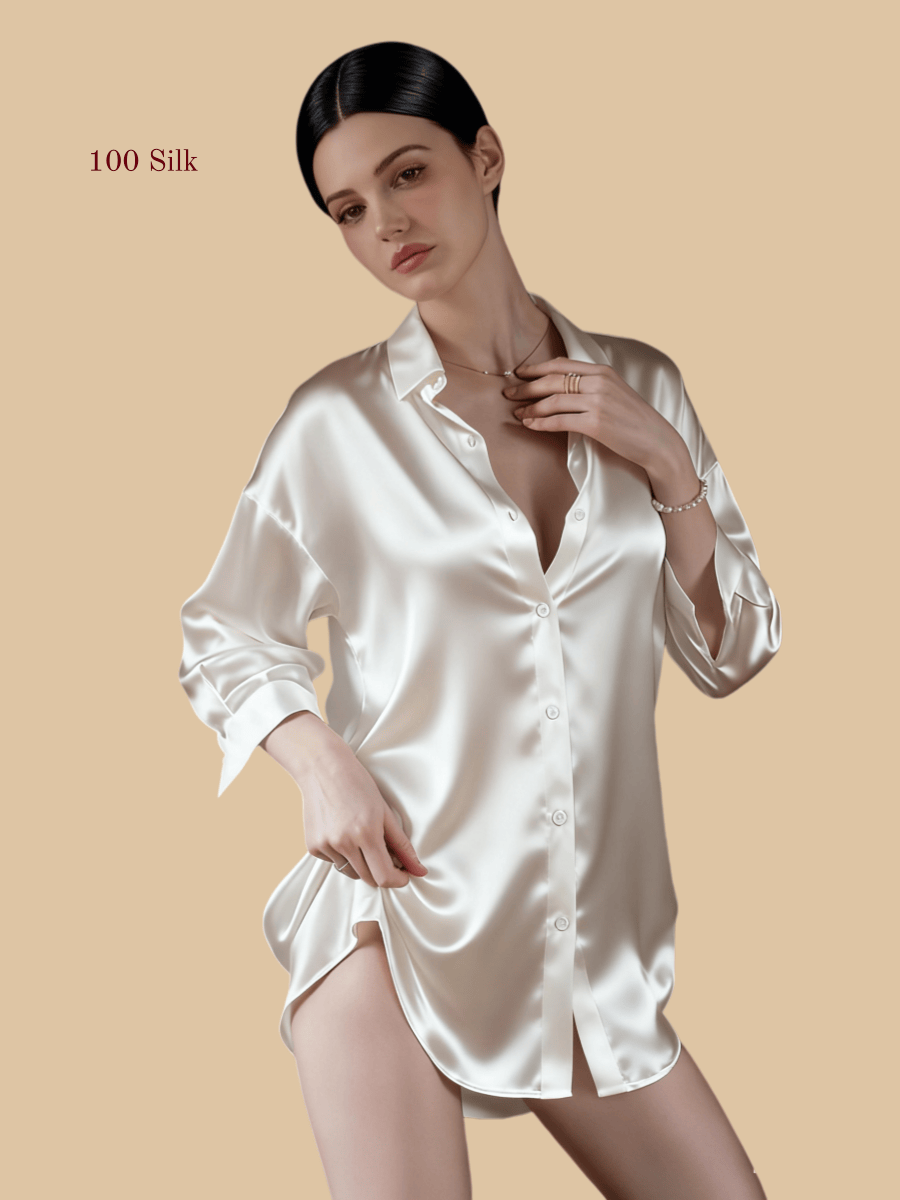 Loose silk shirt dress