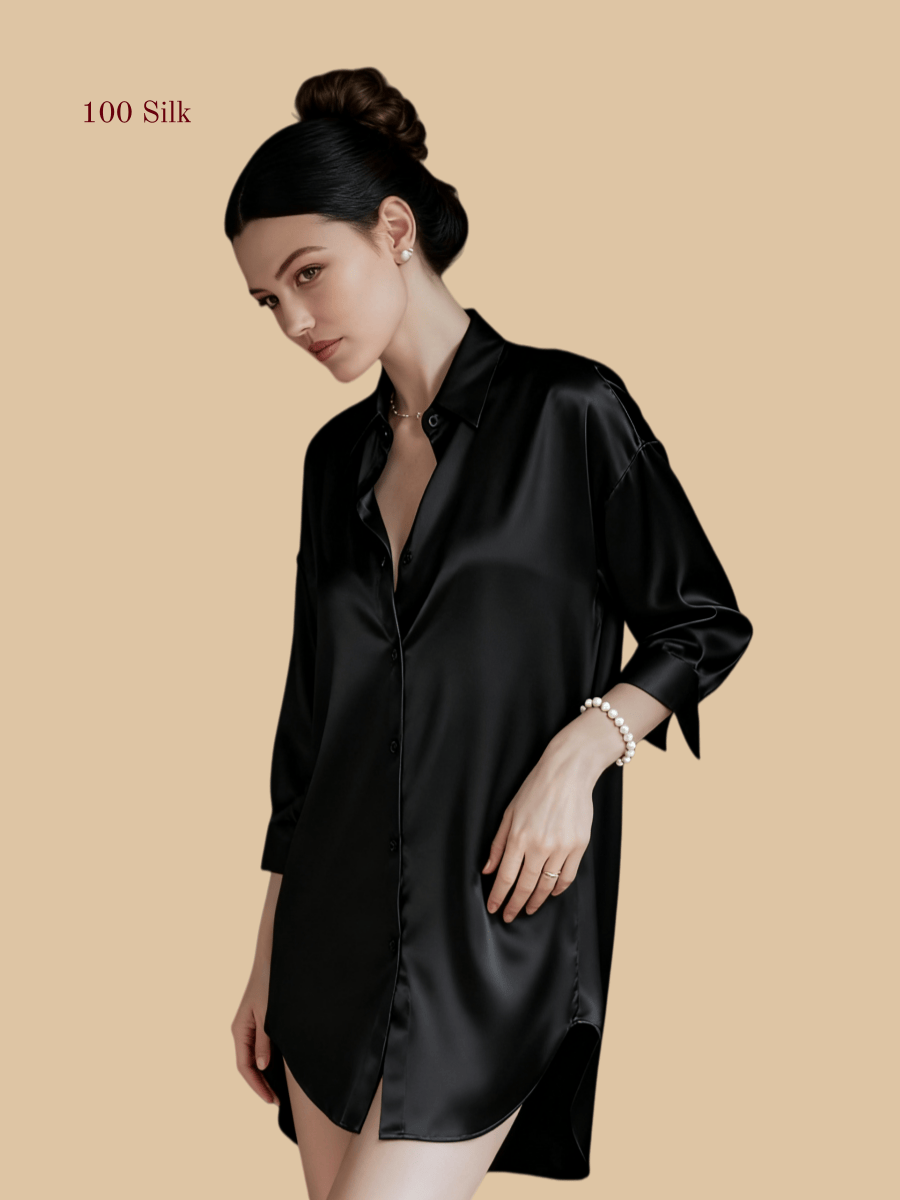 Loose silk shirt dress