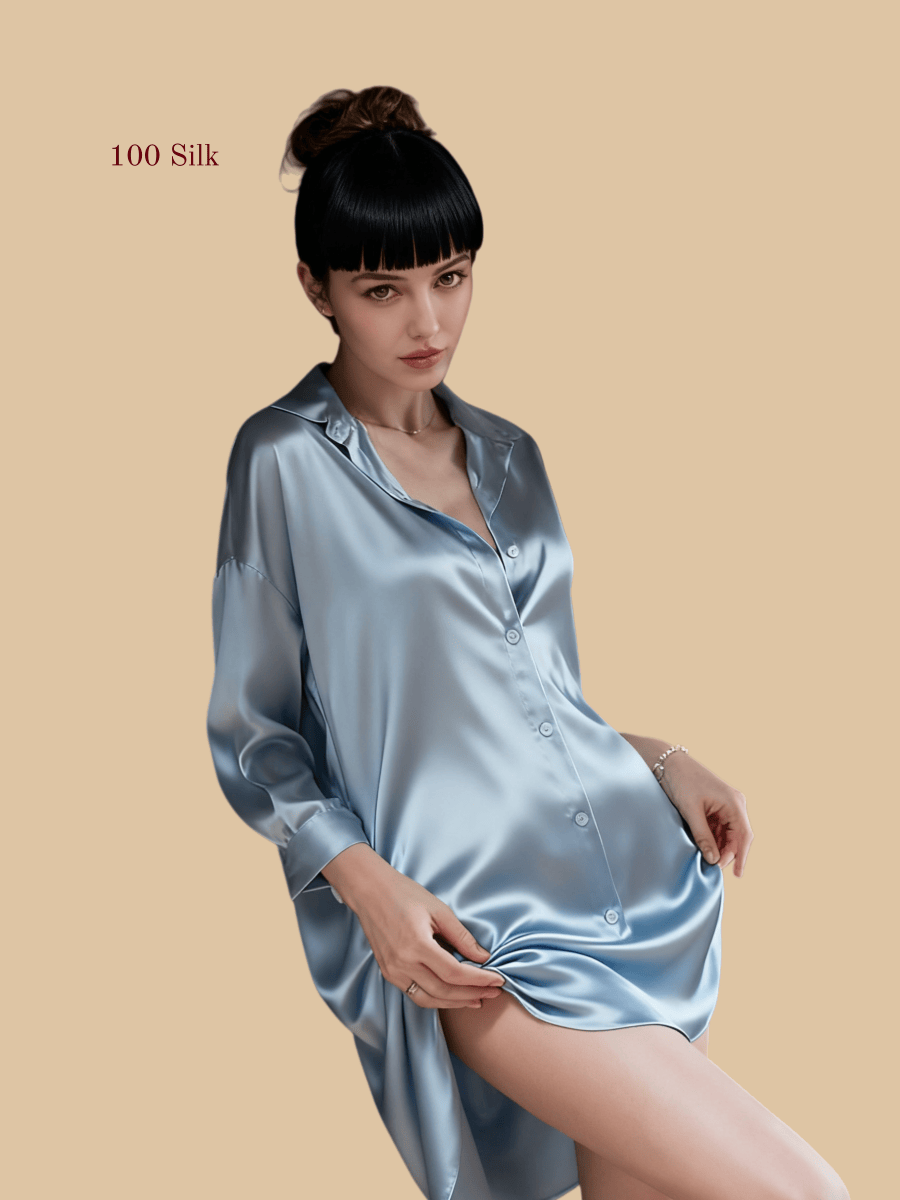 Loose silk shirt dress