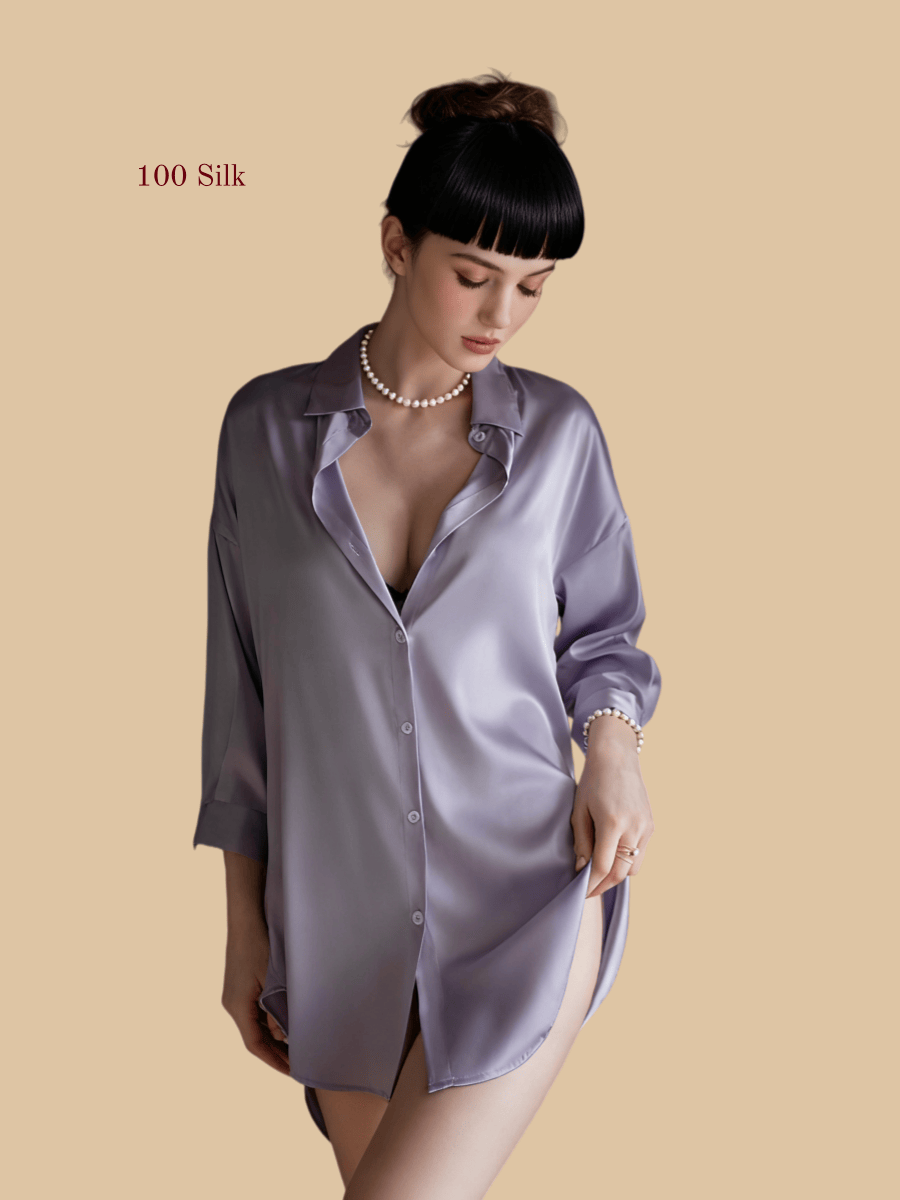Loose silk shirt dress