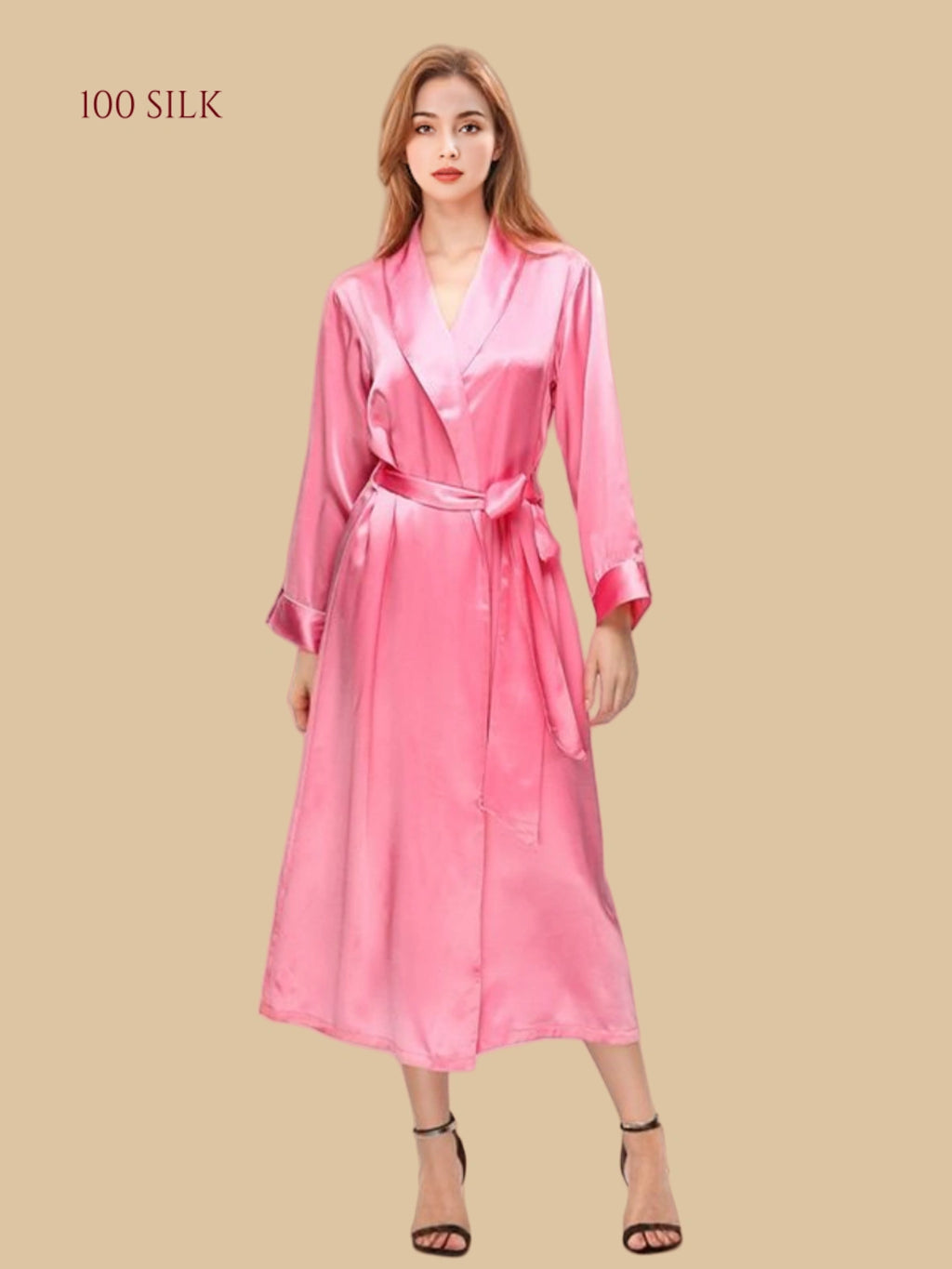 Romantic Pink 16MM Mulberry Silk Nightgown with Silk Belt | Silkgala
