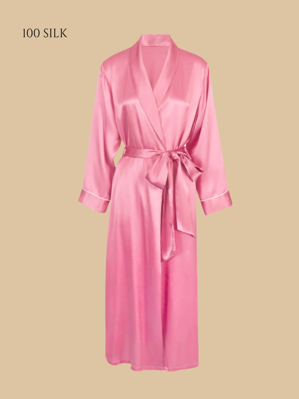 Romantic Pink 16MM Mulberry Silk Nightgown with Silk Belt | Silkgala
