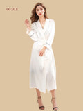 Classic White 16MM Silk Robe Nightgown with Contrast Trim | Silkgala