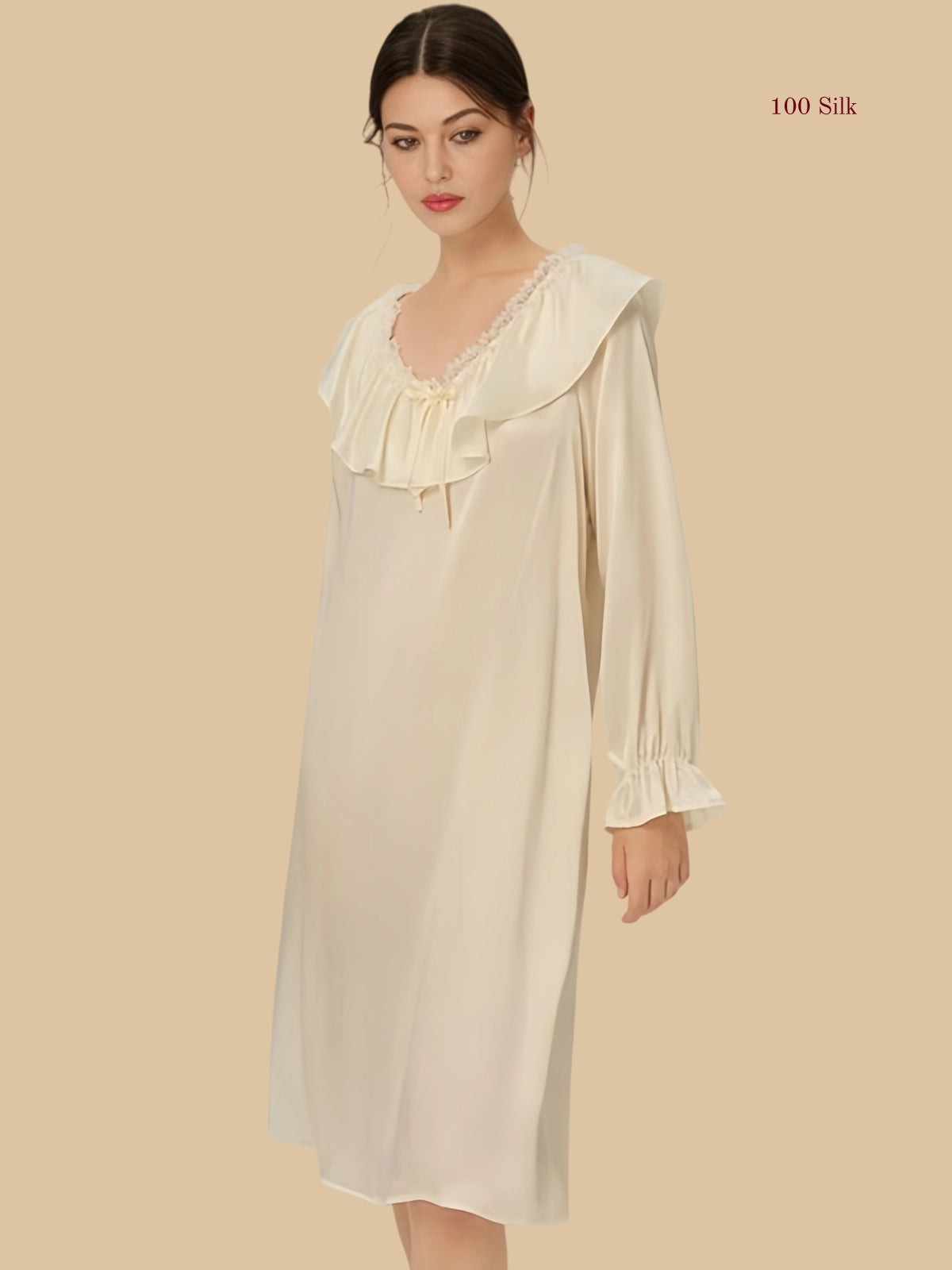Palace Style Silk Long Sleeve Dress - 100% Mulberry Silk Silk Nightgown And Robe Set | Silkgala